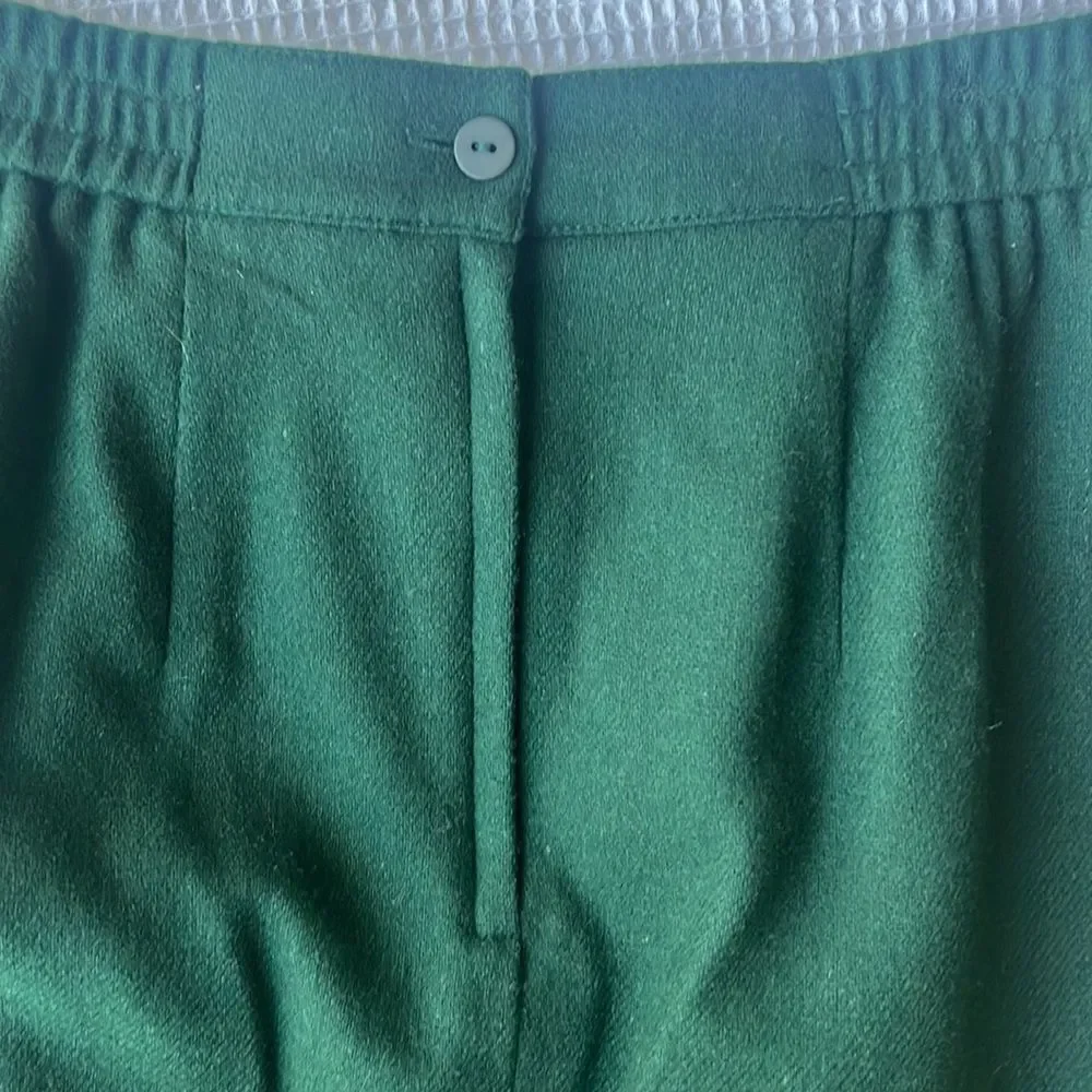 Vintage Leslie Fay Green 100% Wool Pleated Lined ALine 80’s Midi Career Skirt 14
